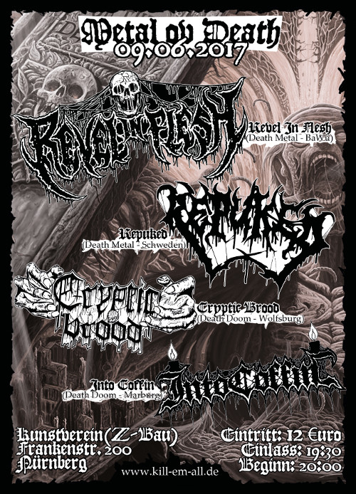 REVEL IN FLESH + REPUKED + CRYPTIC BROOD + INTO COFFIN